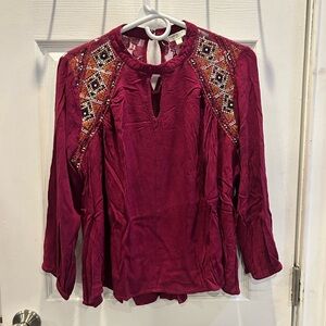 Tantrums Embroidered Boho Maroon Spring Top XL